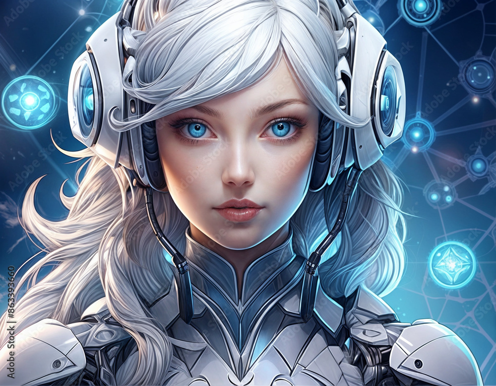 illustration einer schönen Sci-fi frau mit Kopfhörern illustration einer schönen Sci-fi frau mit Kopfhörern