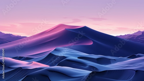 A surreal landscape with a majestic mountain range bathed in a vibrant, otherworldly purple and pink light. photo