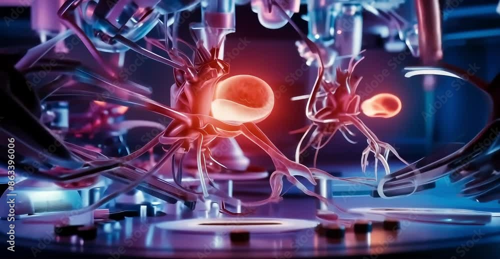 Conceptual genetic research scene featuring an artificial organism with alien-like features