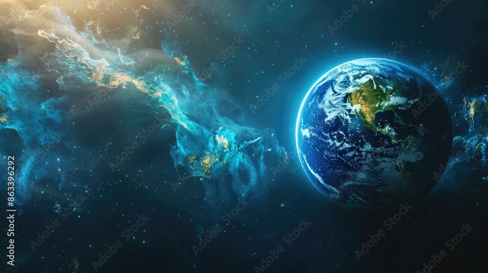 Earth Hour concept with a digitally enhanced planet Earth, emphasizing the importance of saving energy Earth Hour concept with a digitally enhanced planet Earth, emphasizing the importance of saving energy
