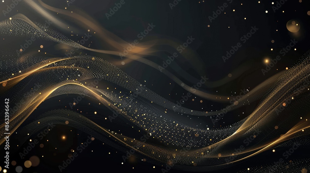 Elegant gold line with light sparkles, creating a sophisticated visual on a sleek black background Elegant gold line with light sparkles, creating a sophisticated visual on a sleek black background