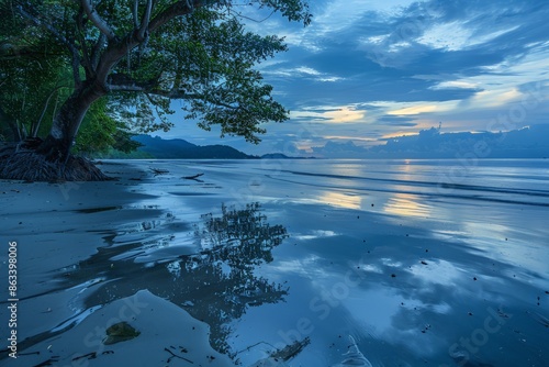 Captivating scene of Serasa Beach in Muara Brunei at dusk  photo