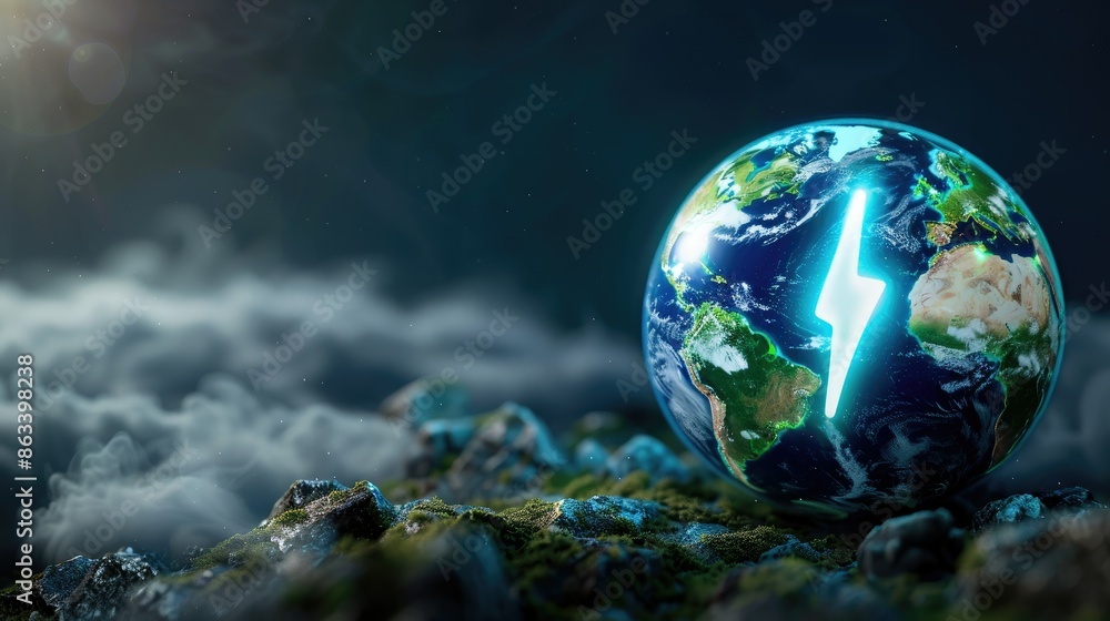 Planet Earth with a power button symbol, highlighting the importance of renewable energy Planet Earth with a power button symbol, highlighting the importance of renewable energy