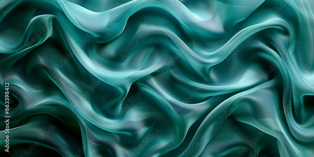 Fototapeta premium design your space copy background fabric turquoise beautiful folds wavy soft silk wave liquid background color teal elegant fabric satin silk green blue 