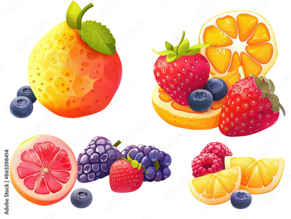A vibrant collection of fresh fruit, including oranges, strawberries, raspberries, blackberries, and blueberries. Perfect for healthy food and beverage concepts. A vibrant collection of fresh fruit, including oranges, strawberries, raspberries, blackberries, and blueberries. Perfect for healthy food and beverage concepts.