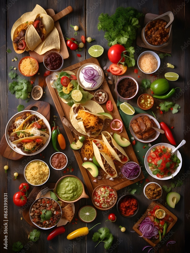 Vibrant and Flavorful Mexican Taco Feast Celebrating Diverse Toppings and Authentic Mexican Cuisine Vibrant and Flavorful Mexican Taco Feast Celebrating Diverse Toppings and Authentic Mexican Cuisine