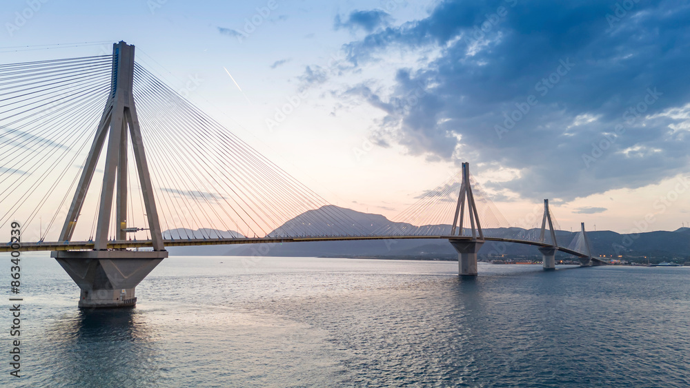 Obraz premium Aerial view of the Charilaos Trikoupis bridge Rio-Antirio in Greece