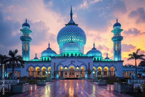 Captivating scene of Sultan Abu Bakar State Mosque in Johor Bahru Malaysia at dusk  photo