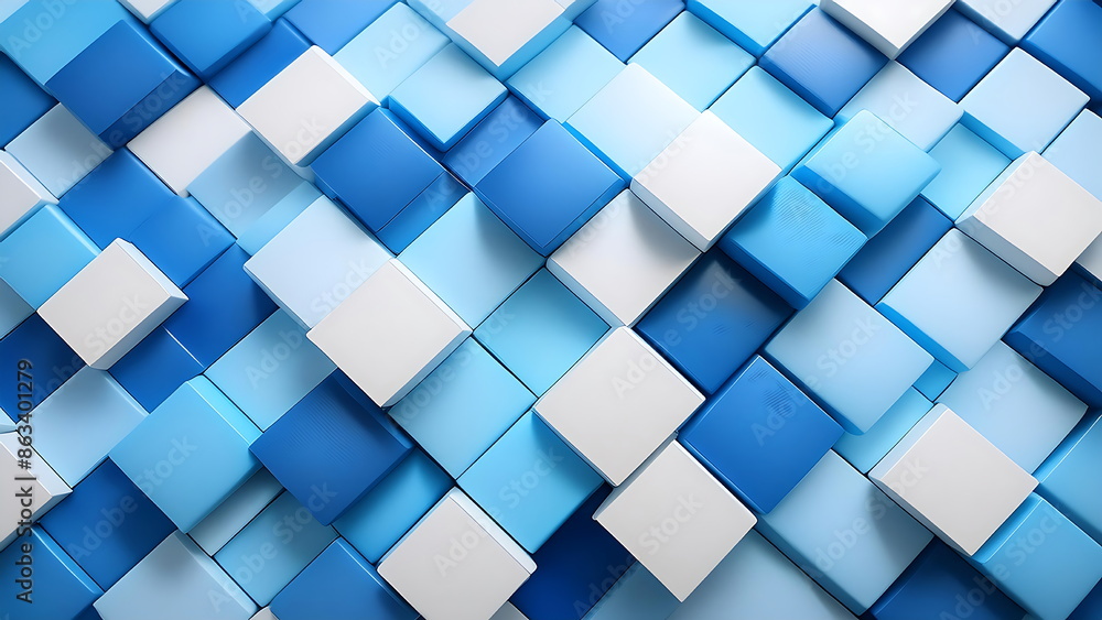 Abstract background of blue and white 3D cubes. Modern geometric pattern for design, architecture, and technology. Abstract background of blue and white 3D cubes. Modern geometric pattern for design, architecture, and technology.