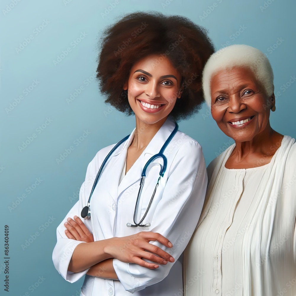 Elderly Afro-American female doctor in white professional clothes ,woman smiling Elderly Afro-American female doctor in white professional clothes ,woman smiling