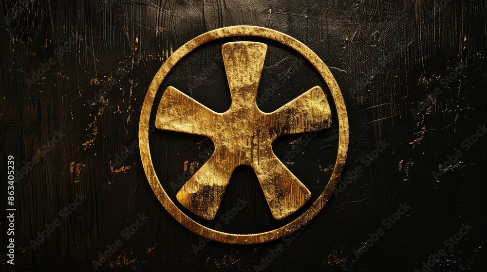 Obraz premium Radiation symbol in gold on black background with space for text ideal for warning slide