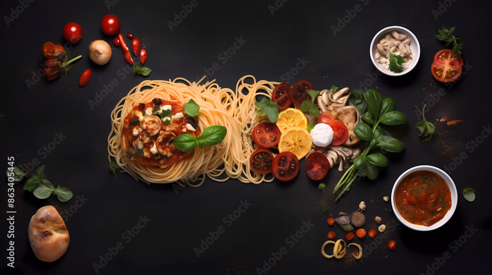 Fototapeta premium An Elegant Pasta Restaurant Menu Template: Classic Italian Dining Experience, customize with your restaurant’s name, logo, menu items