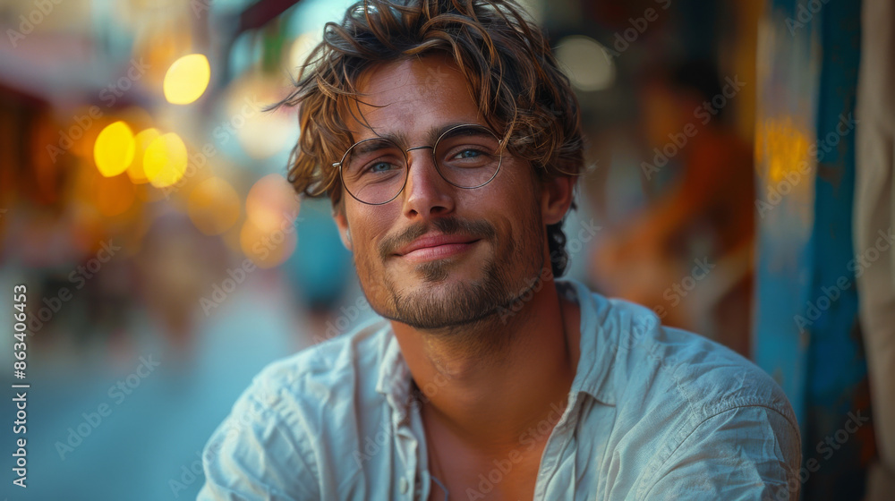 Fashion male model sitting and smiling Fashion male model sitting and smiling
