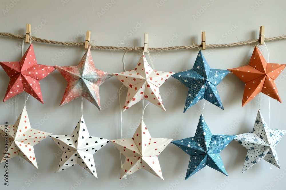 Patriotic Bunting with Hanging Stars for Fourth of July Celebrations Patriotic Bunting with Hanging Stars for Fourth of July Celebrations