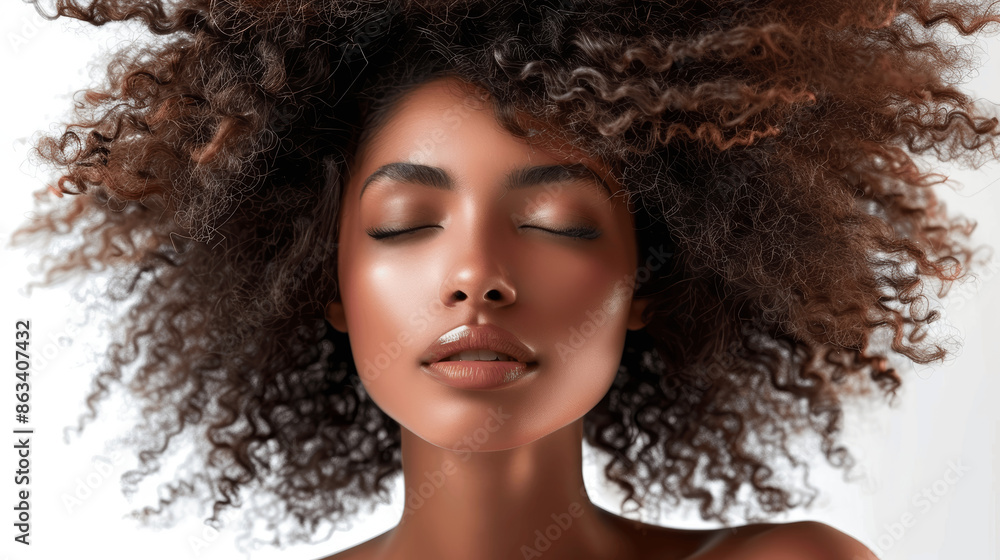 beautiful african american woman with curly afro hair in motion beauty ...