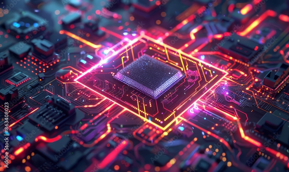 Quantum processor chip, holographic data, futuristic design, neon accents, high detail, detailed illustration, modern technology, vibrant colors Quantum processor chip, holographic data, futuristic design, neon accents, high detail, detailed illustration, modern technology, vibrant colors