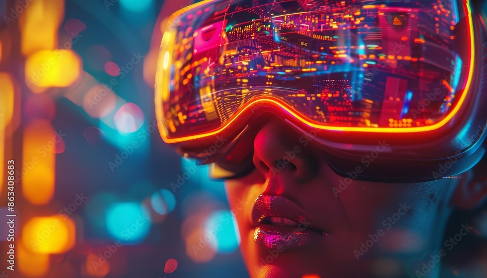 VR social interactions, digital avatars, holographic interface, futuristic design, high detail, neon lights, 3D rendering, vibrant colors VR social interactions, digital avatars, holographic interface, futuristic design, high detail, neon lights, 3D rendering, vibrant colors