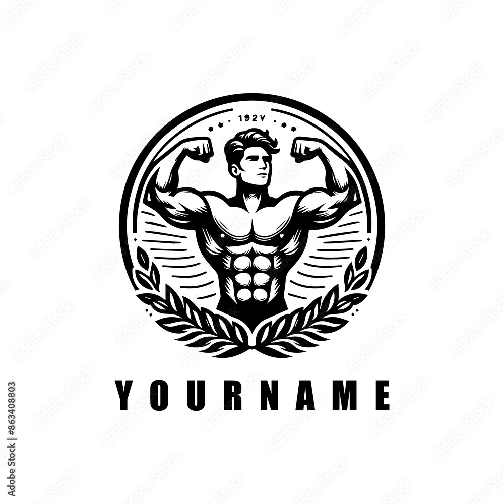 bodybuilder with pose, gym logo, muscle fitness, workout, flat illustration vector bodybuilder with pose, gym logo, muscle fitness, workout, flat illustration vector