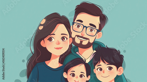 Illustration of a Happy Family in Cartoon Style