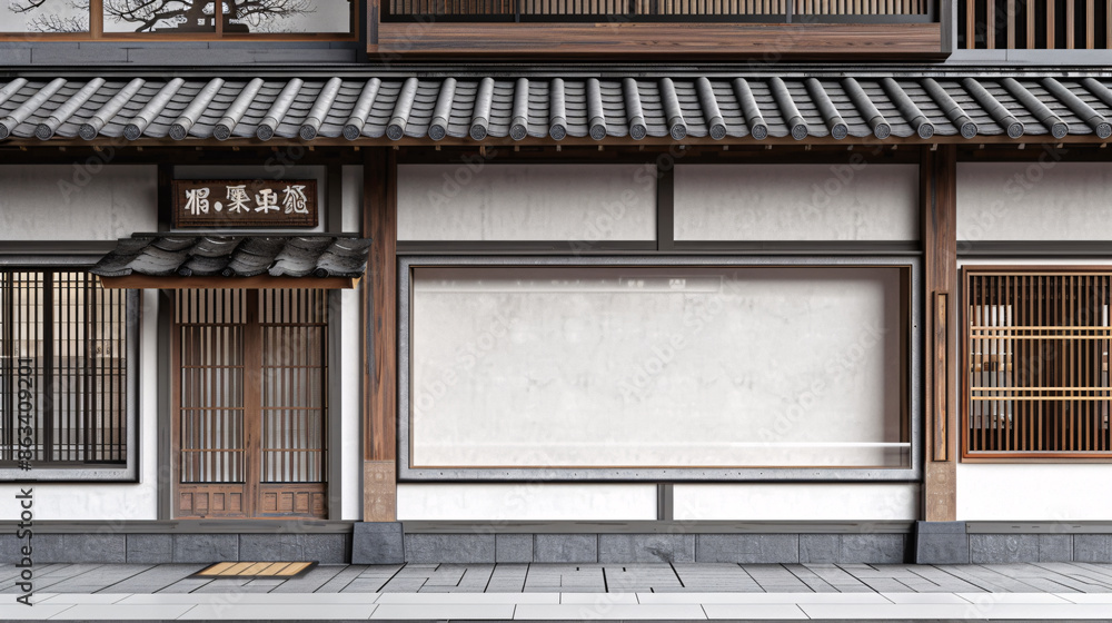 Traditional Chinese garden store front mockup with clean design and inviting display windows Traditional Chinese garden store front mockup with clean design and inviting display windows