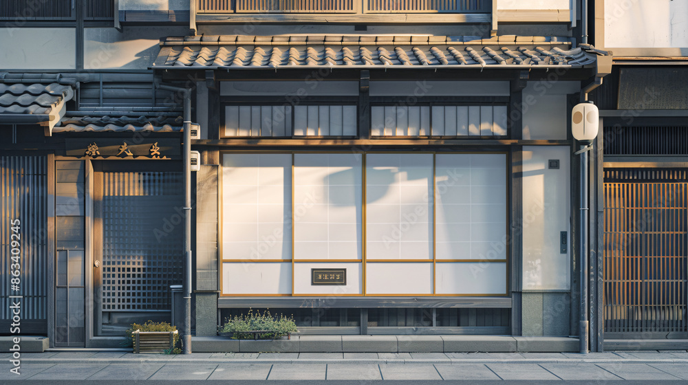 Traditional Chinese garden store front mockup with clean design and inviting display windows Traditional Chinese garden store front mockup with clean design and inviting display windows