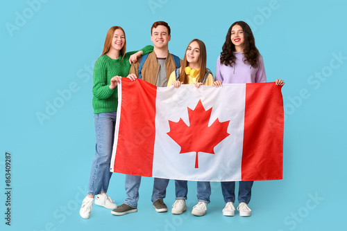 Group of students with flag...