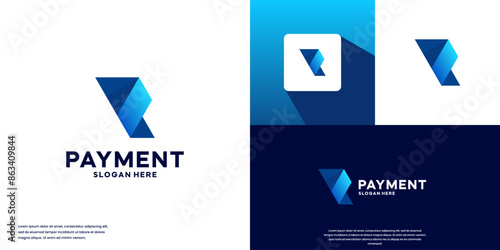 P initials with abstract concept, digital payment, modern tech, logo design illustration.