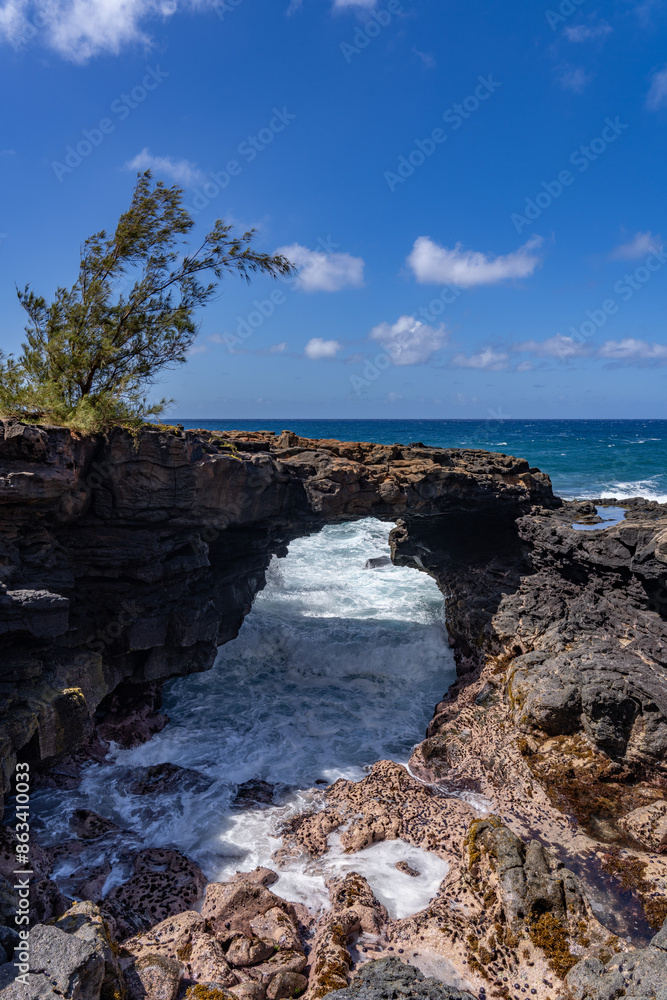 Lava rock Sea Arch, Makahuena Light, Koloa, Kauai South Shore,Hawaii. Koloa Volcanics
Lava rock Sea Arch, Makahuena Light, Koloa, Kauai South Shore,Hawaii. Koloa Volcanics