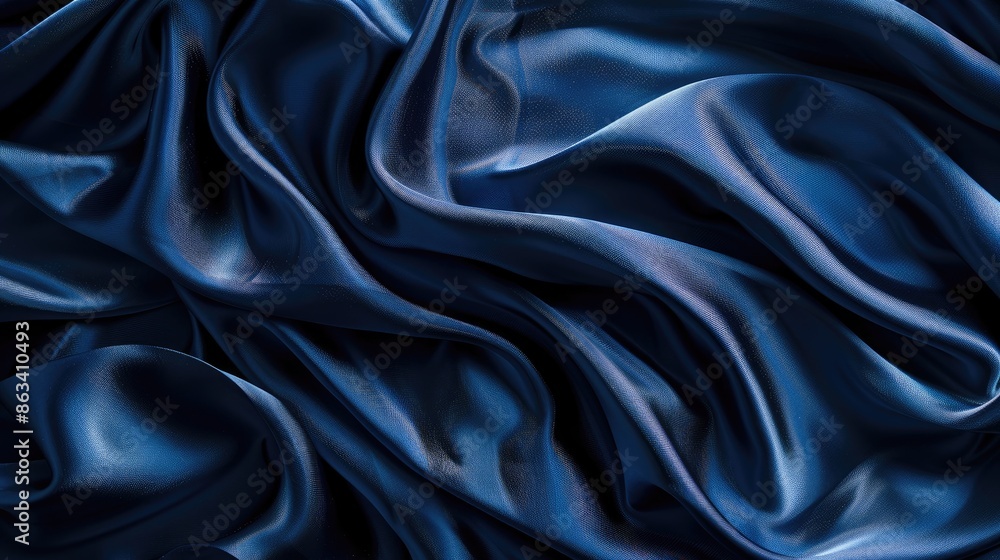 Fototapeta premium Navy blue silk texture and product display in studio photography