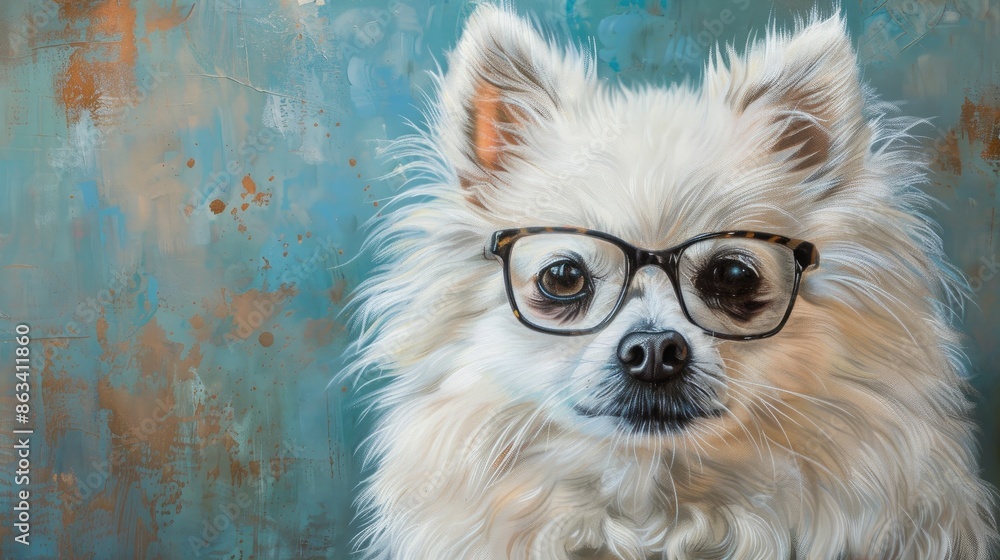 Portrait of a Spitz Dog Wearing Glasses