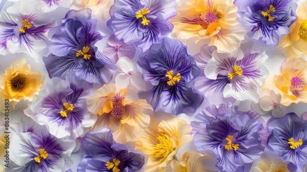 Purple and yellow floral pattern magnet for refrigerator door Photography on white background with empty space Purple and yellow floral pattern magnet for refrigerator door Photography on white background with empty space