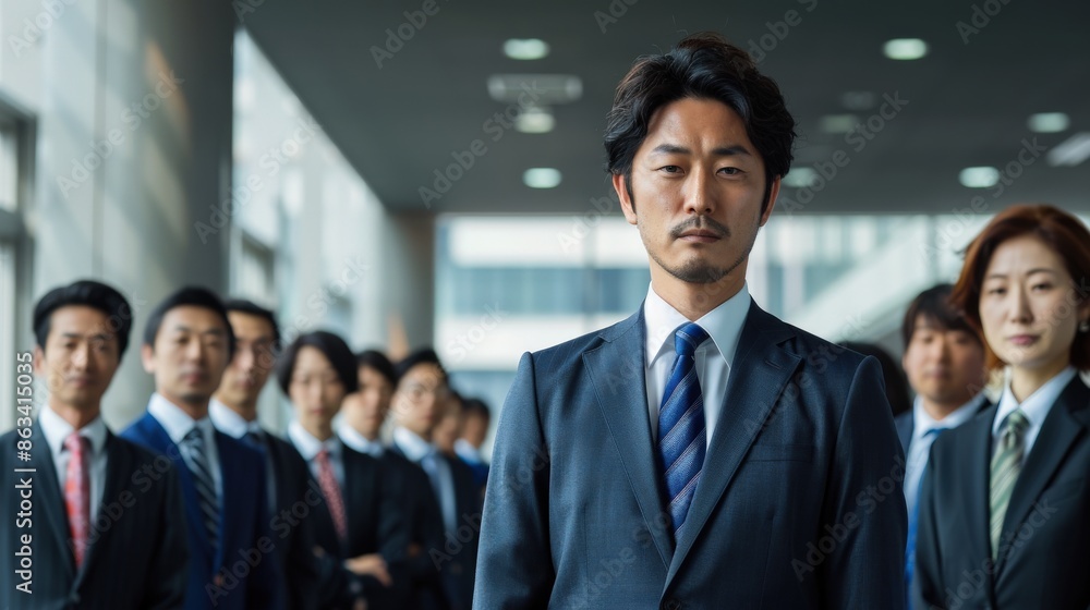 A group of people are standing together, with one man wearing a suit and tie. The man in the suit is the center of attention, looking directly at the camera. The group appears to be professional A group of people are standing together, with one man wearing a suit and tie. The man in the suit is the center of attention, looking directly at the camera. The group appears to be professional