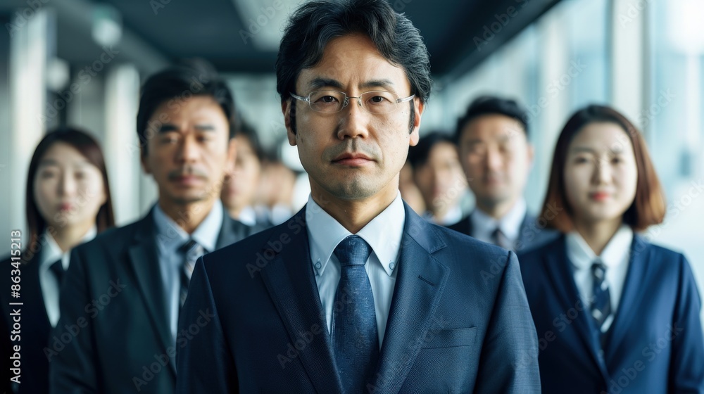 A group of people are standing together, with one man wearing a suit and tie. The man in the suit is the center of attention, looking directly at the camera. The group appears to be professional A group of people are standing together, with one man wearing a suit and tie. The man in the suit is the center of attention, looking directly at the camera. The group appears to be professional