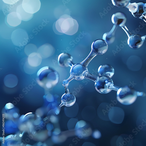 Molecular structure on a blue background. 3d illustration.