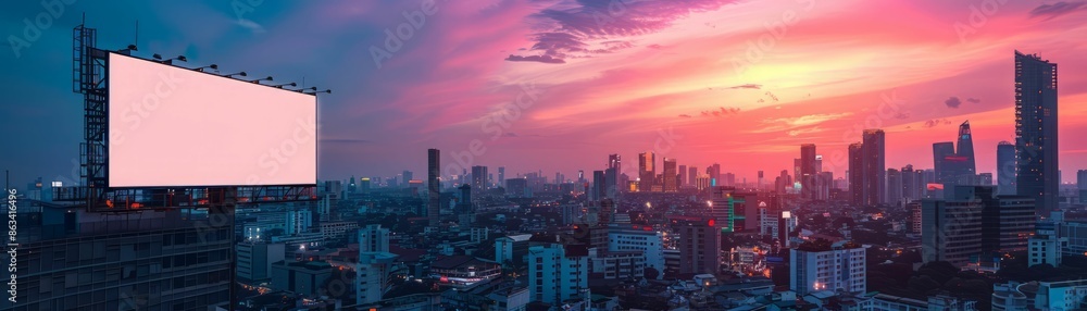 Blank Billboard in City at Sunset. Blank Billboard in City at Sunset.