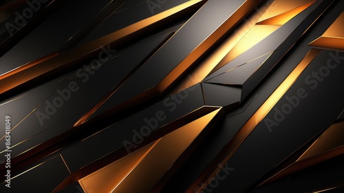 Abstract background balck and orange color with geometric 3D texture and light leaks