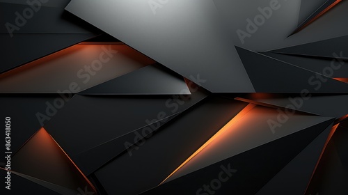 Abstract background balck and orange color with geometric 3D texture and light leaks