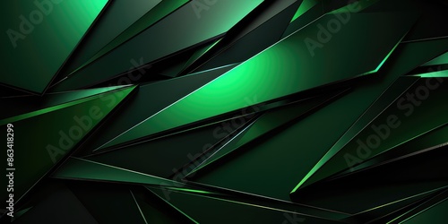 Abstract background green color with geometric 3D texture and light leaks