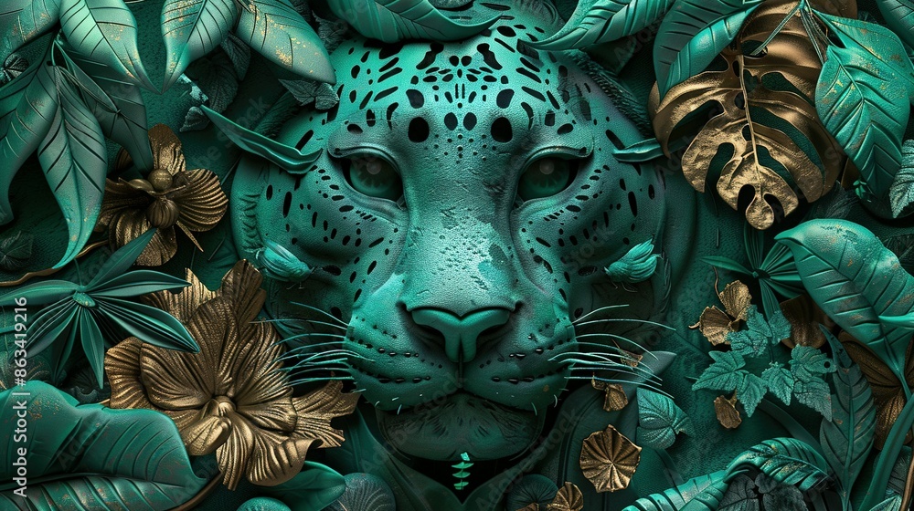 Fototapeta premium Exquisite 3D Relief Animal Wallpaper: AI-Generated Mural Art