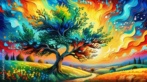 Swirling Colors: A Post-Impressionist Tree Illustration © Jovan Svorcan