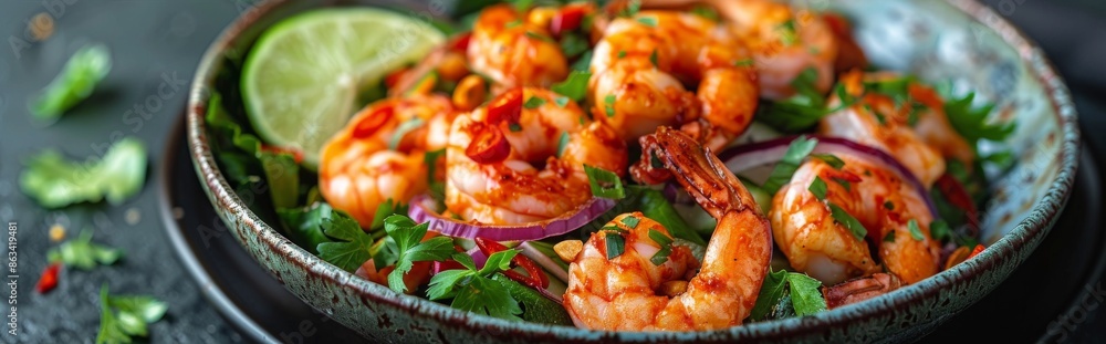 Grilled Shrimp Salad With Red Onion, Bell Peppers, and Cashews Grilled Shrimp Salad With Red Onion, Bell Peppers, and Cashews