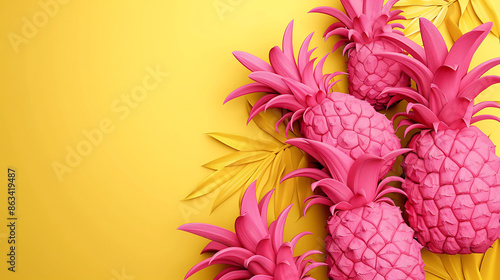 yellow background with pink pineapples decoration backdrop banner background