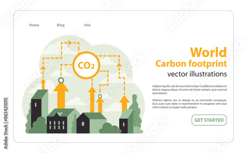 Illustration showcasing the global impact of CO2 emissions on the environment. Flat vector illustration.