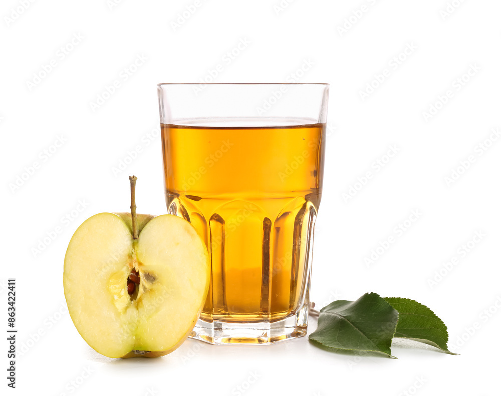 Glass of fresh apple juice on white background Glass of fresh apple juice on white background