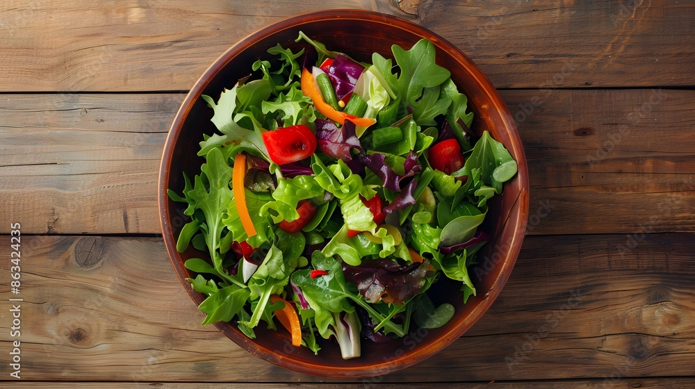 Bowl with delicious vegetable salad on white background, top view Bowl with delicious vegetable salad on white background, top view