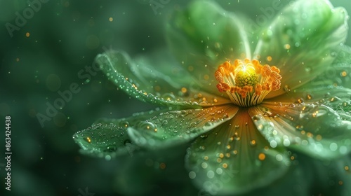 Wallpaper Mural Detailed flower burst on green backdrop, realistic style, commercial lighting, ample copyspace Torontodigital.ca