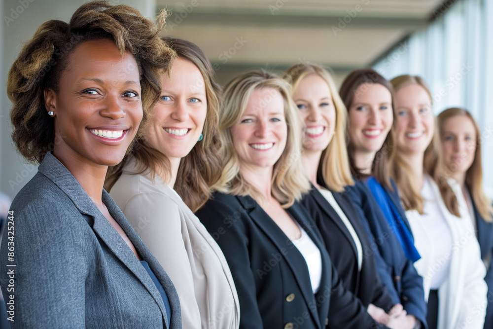 Obraz premium A group of women in business attire are smiling for the camera