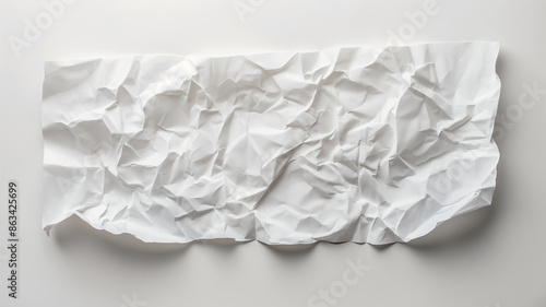  A piece of crumpled white paper, displaying an array of creases and folds, giving it a rough and uneven texture. © Ritthichai