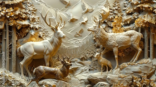 Exquisite 3D Relief Animal Wallpaper: AI-Generated Mural Art