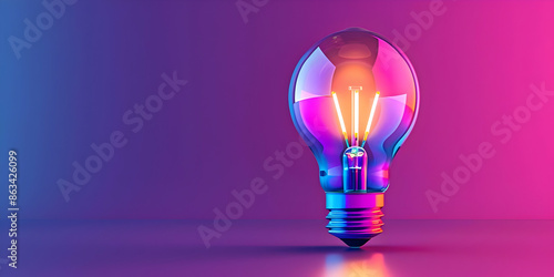 Vibrant light bulb on a gradient background, glowing in vivid neon colors, representing creativity, innovation, and bright ideas. photo